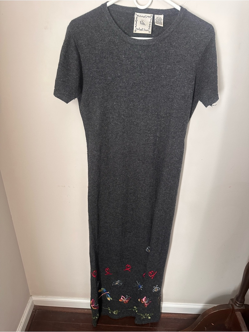 Michael Simon Gray Embroidered Maxi Dress
